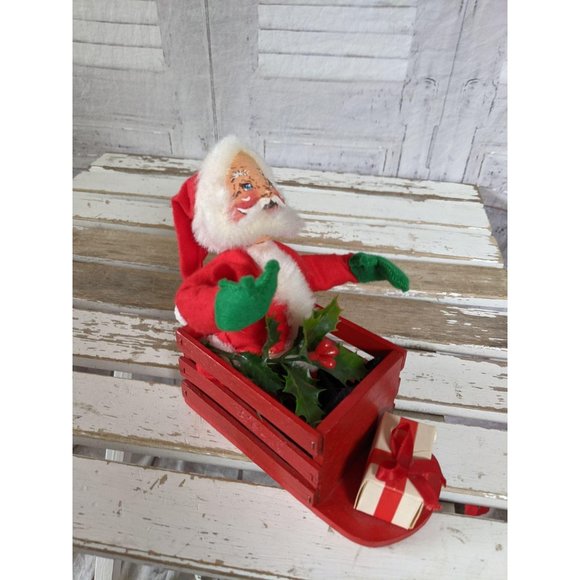 Annalee sled Santa 6" poinsettia Xmas holiday - Picture 1 of 3